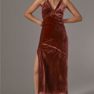 Anthropologie Mulberry V neck Velvet Maxi Dress